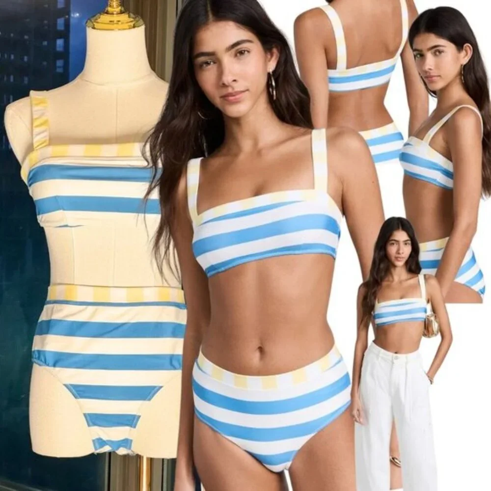 🆕 STAUD 🧿 NWT ColorBlock Stripe Bikini Set: Liv Top Sz L + Devon Bottom Sz XL - Picture 1 of 16